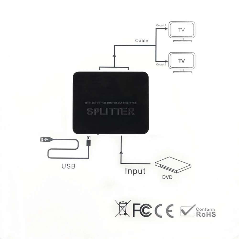 Divisor Compatible con HDMI, 4K, 1080P, HDCP, 3D, HD, 1 entrada, 2 salidas, amplificador de señal, divisor de Audio y Video para proyectores, DVD, portátil