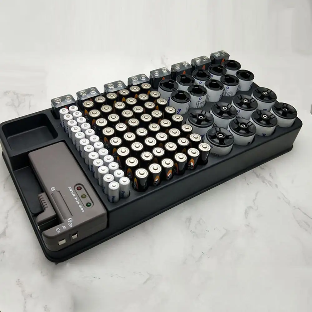 2022 New Battery Storage Organizer Holder with Tester Battery Caddy Rack Case Box Holders Including Battery Checker For AAA AA C