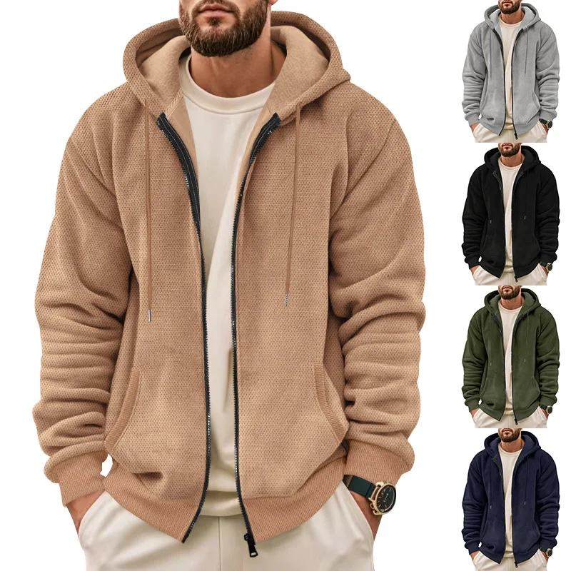 

New Men's Sweater Coat Fall Winter New Composite Velvet Zipper Cardigan Casual Hooded Sweatshirt Sweater Fashion Men's Clothing