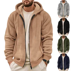 New Men's Sweater Coat Fall Winter New Composite Velvet Zipper Cardigan Casual Hooded Sweatshirt Sweater Fashion Men's Clothing