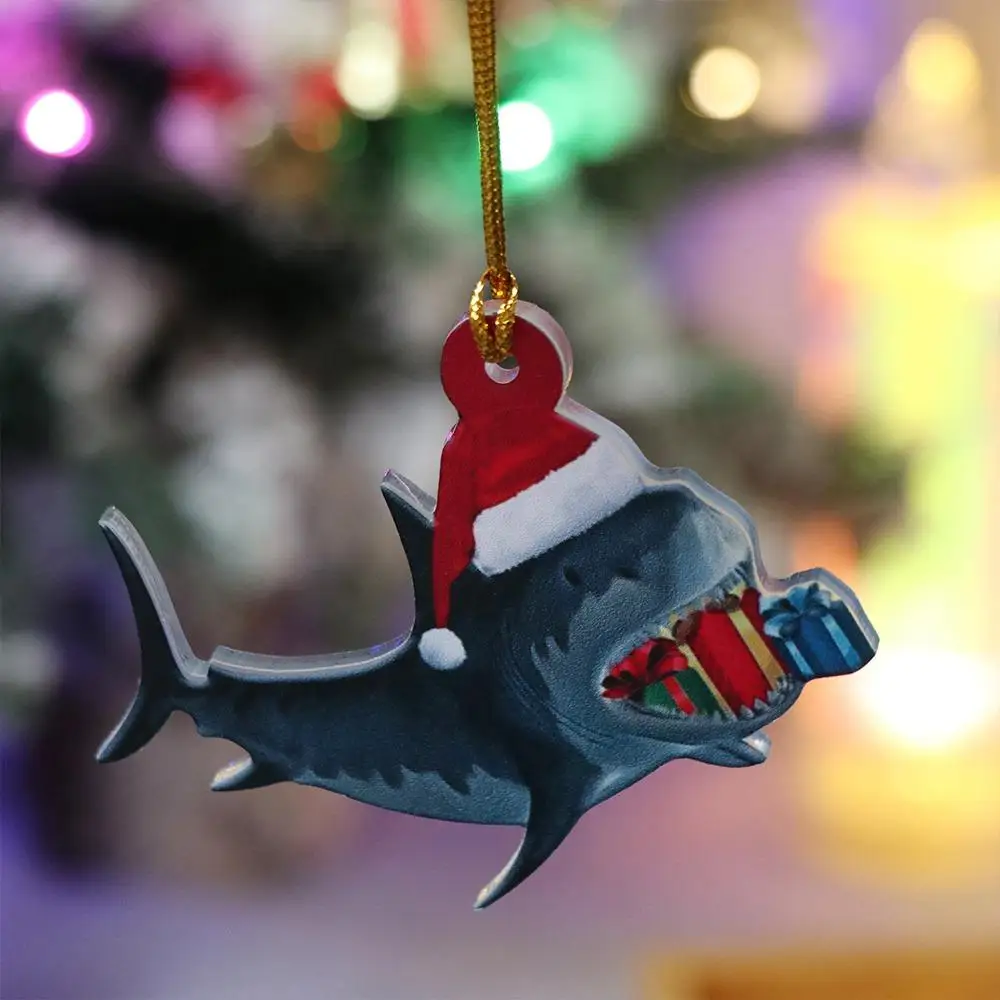 Acrylic Shark Christmas Ornaments Hangings Marine Animal Christmas Shark Pendant Cute Decorative Christmas Tree Decoration