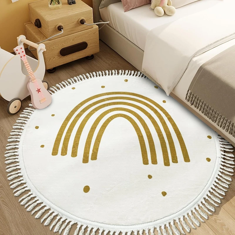 Carpet for Living Room Modern Minimalist Rainbow Soft Coffee Table Tassel Rug Round Art Fluffy Bedroom Bedside Mat Alfombra 양탄자