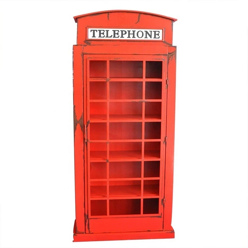 

Retro Street Showcase Decoration Antique Telephone Booth Model Red for Put Book