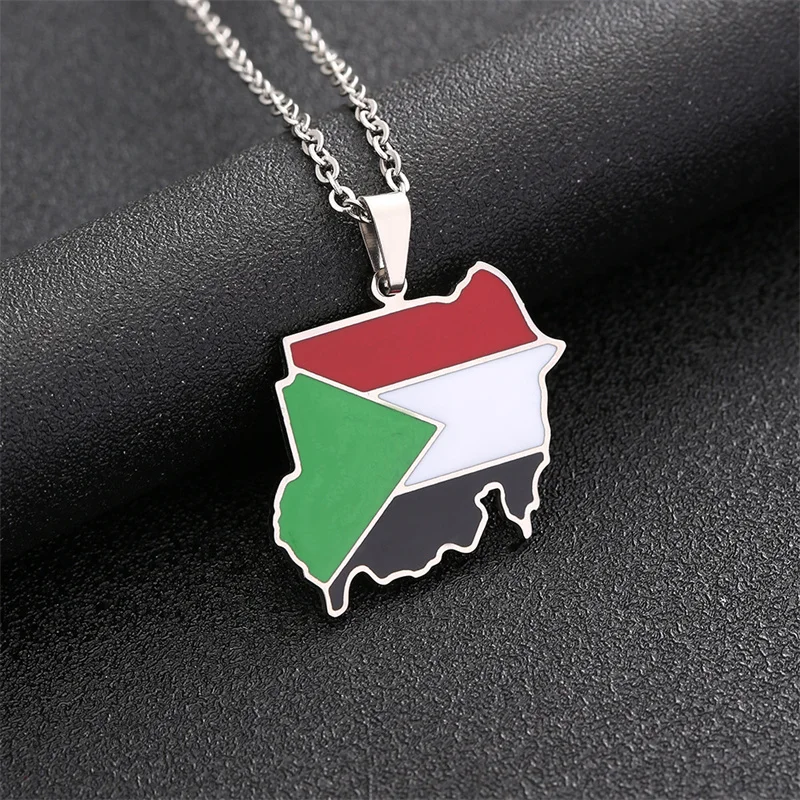 European And American Stainless Steel Sudan Map Pendant Necklace