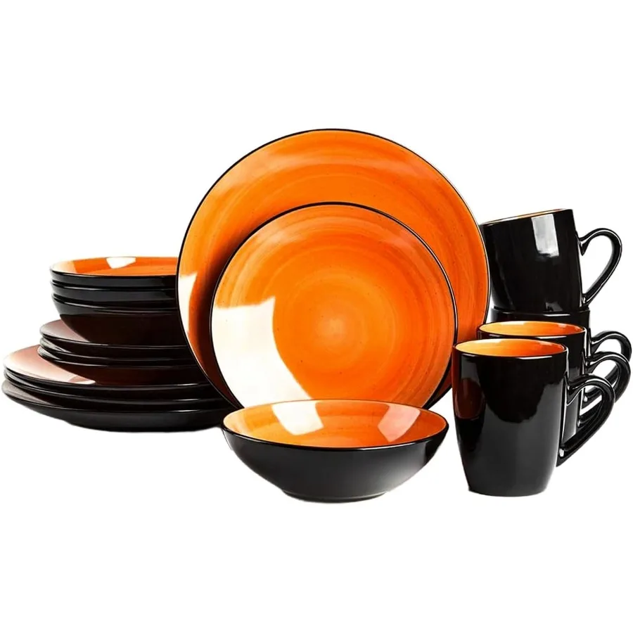 

Stoneware Sonoma 16pc Dinnerware Set Black + Speckled Spin Wash Orange