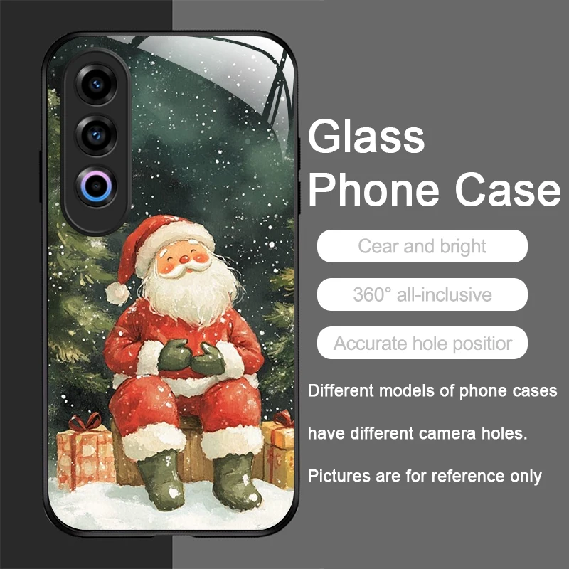 لطيف عيد الميلاد سانتا كلوز نمط الزجاج المقسى جراب هاتف ل Oneplus 13 R 12 11 10 9 Nord 2T CE 4 3 2 Lite ACE 2 3 Pro Cover
