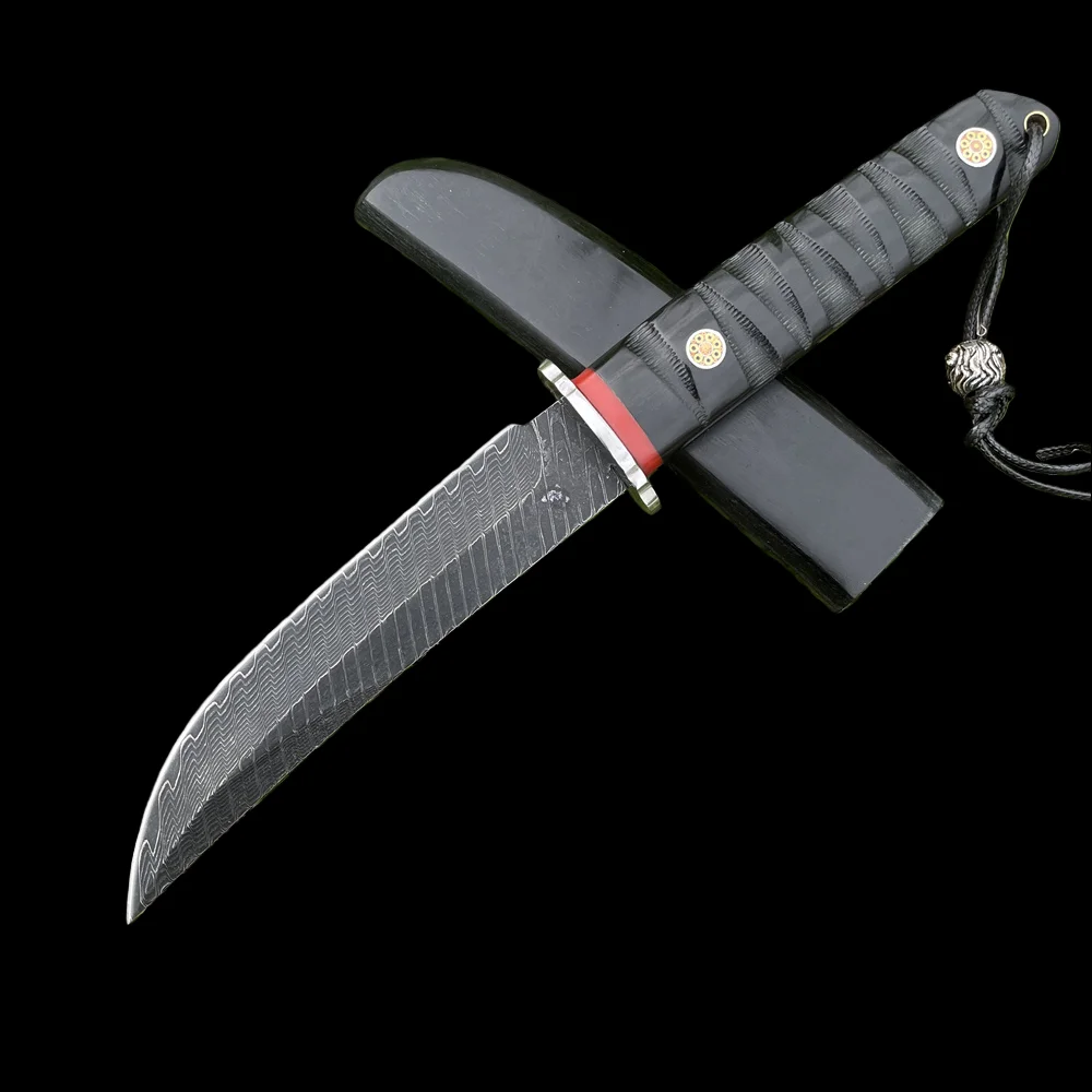 

High Hardness Damascus Blade Ebony Handle Hunting Knife Outdoor Tactical Knife Wildernes Survival Camping EDC Tool with Gift Box
