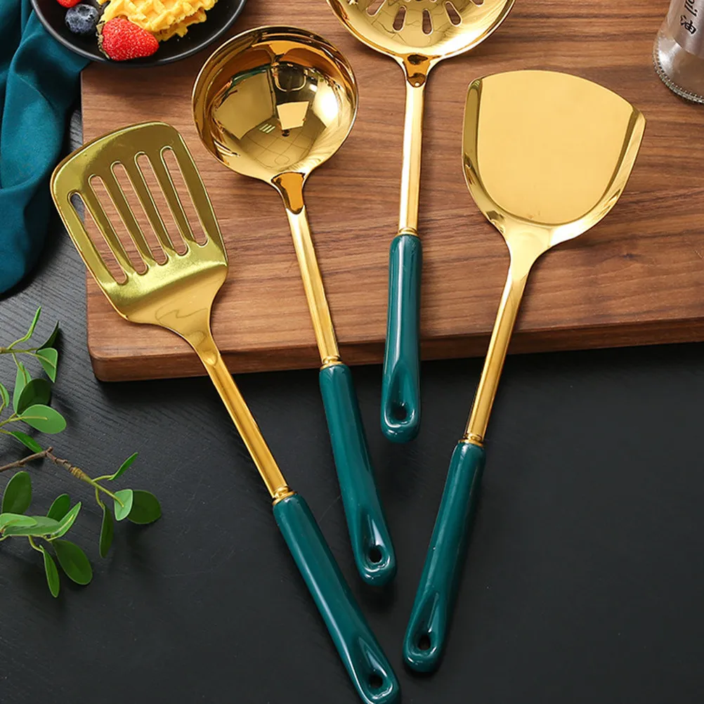 1Set Stainless Steel Kitchen Utensils Set Heat Resistant Ceramic Enhanced Safe Cookware for Home Cooking Baking Non Stick Pans