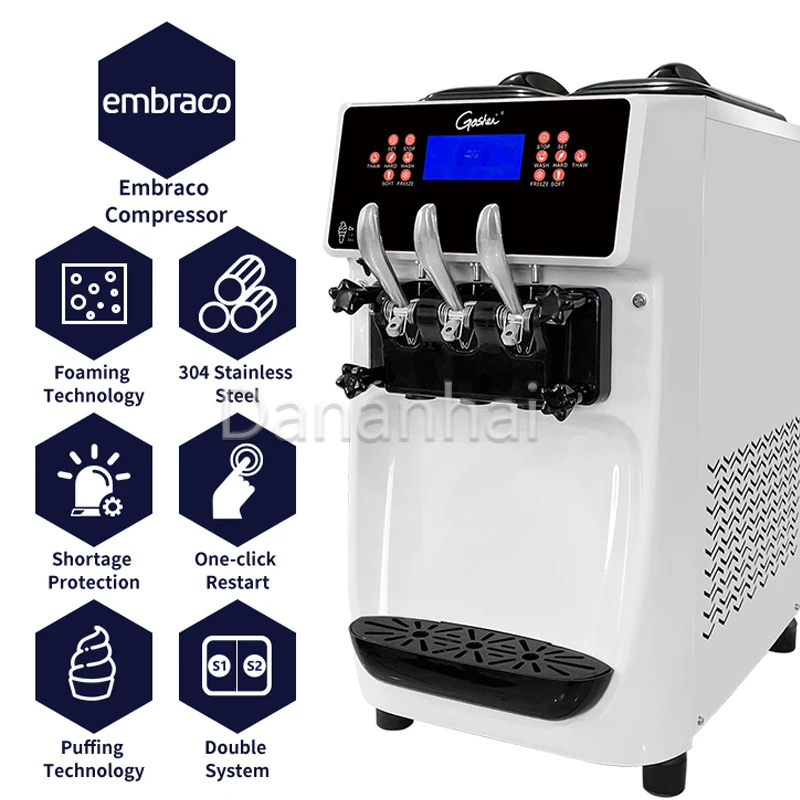 Countertop GT32ERLW Three Flavor Soft Serve Ice Cream Machine Commercial Frozen Yogurt Maker For Small Dessert Kiosk