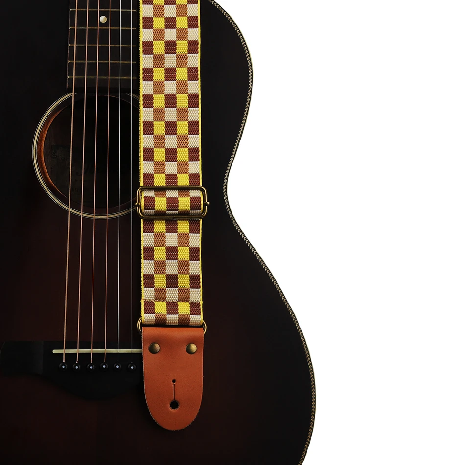 P&P Tartan Plaid Guitar Belt Strap Genuine Leather End for Acoustic Electric Folk Guitar Bass Strap
