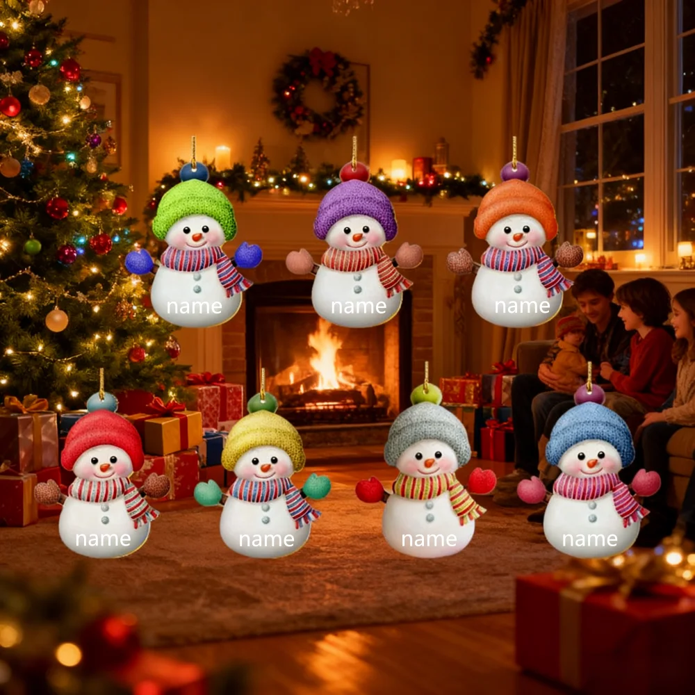 Decoraciones navideñas personalizadas de muñeco de nieve, adornos acrílicos coloridos de muñeco de nieve, mochilas y llaveros con dijes para ropa