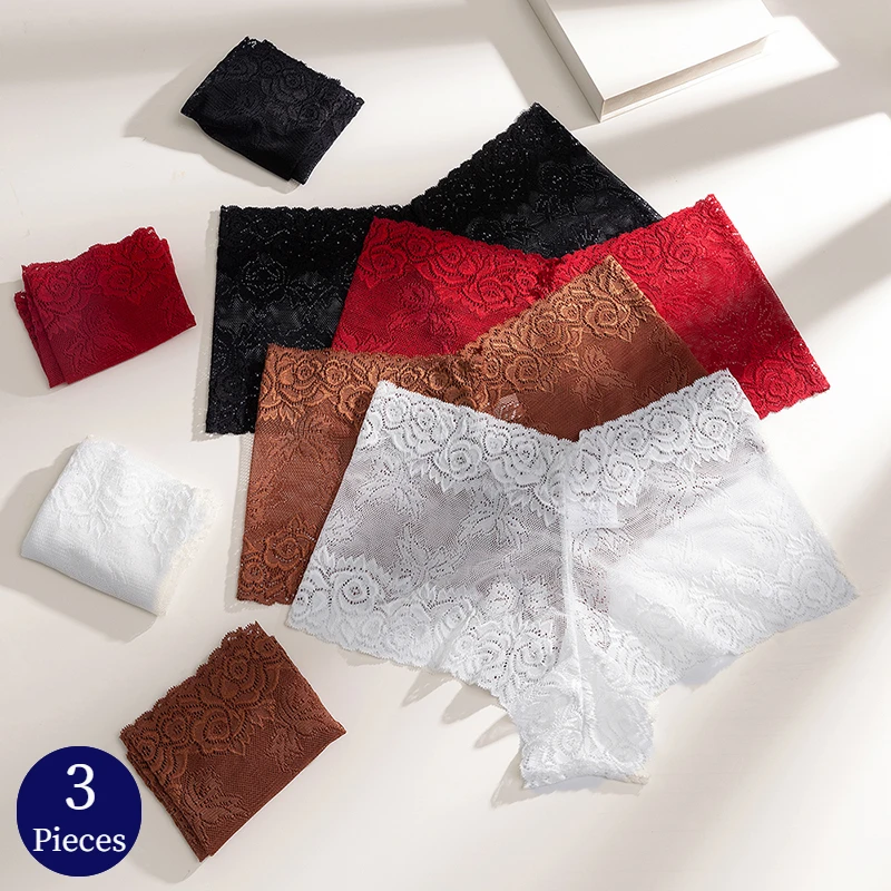 Trowbridge 3 teile/satz Frauen Höschen Spitze Frau Boxer sexy Dessous atmungsaktive Unterwäsche aushöhlen Mode Boy shorts Unterhosen