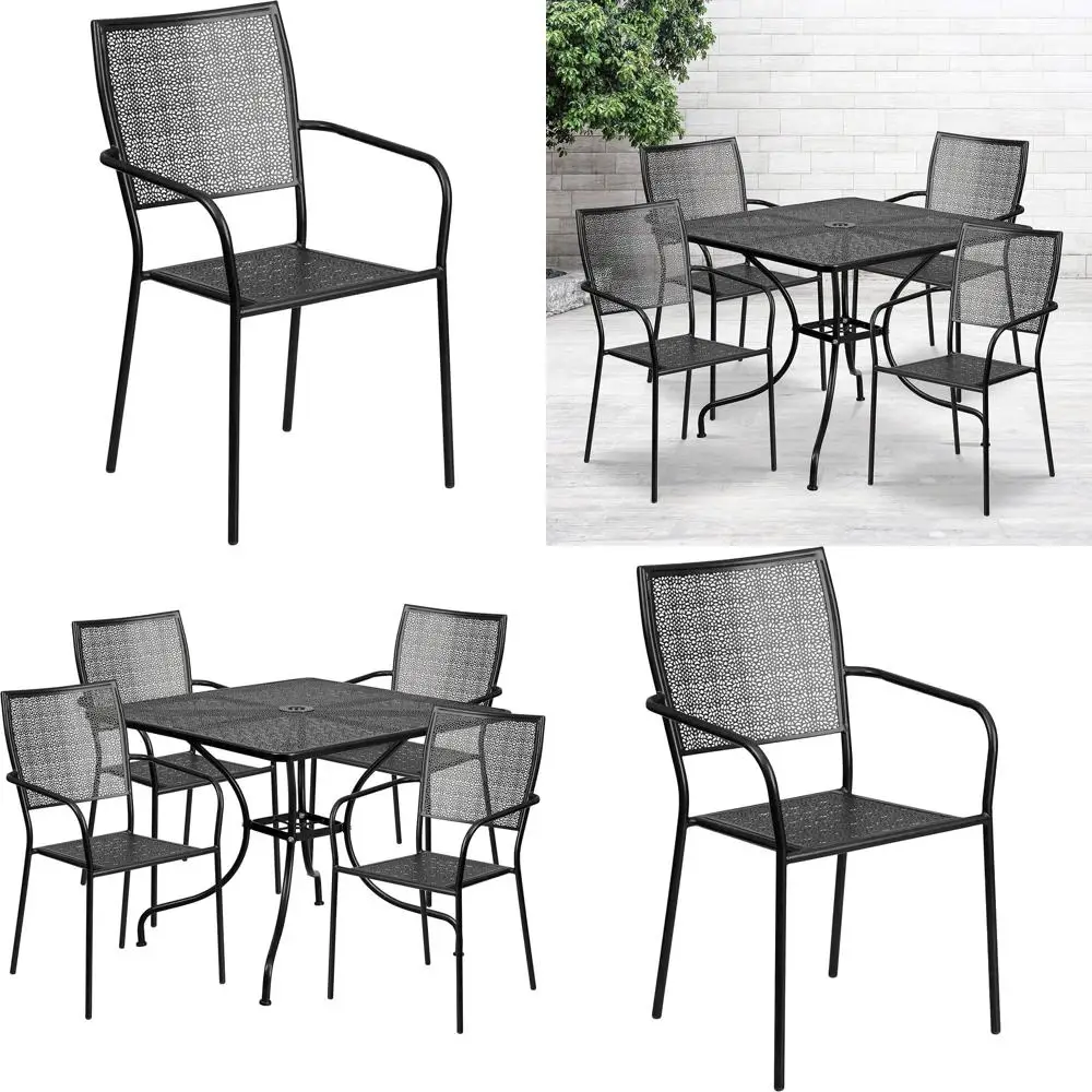 

35.5 Square Steel Patio Table Set with 4 Back Chairs, Indoor-Outdoor Use