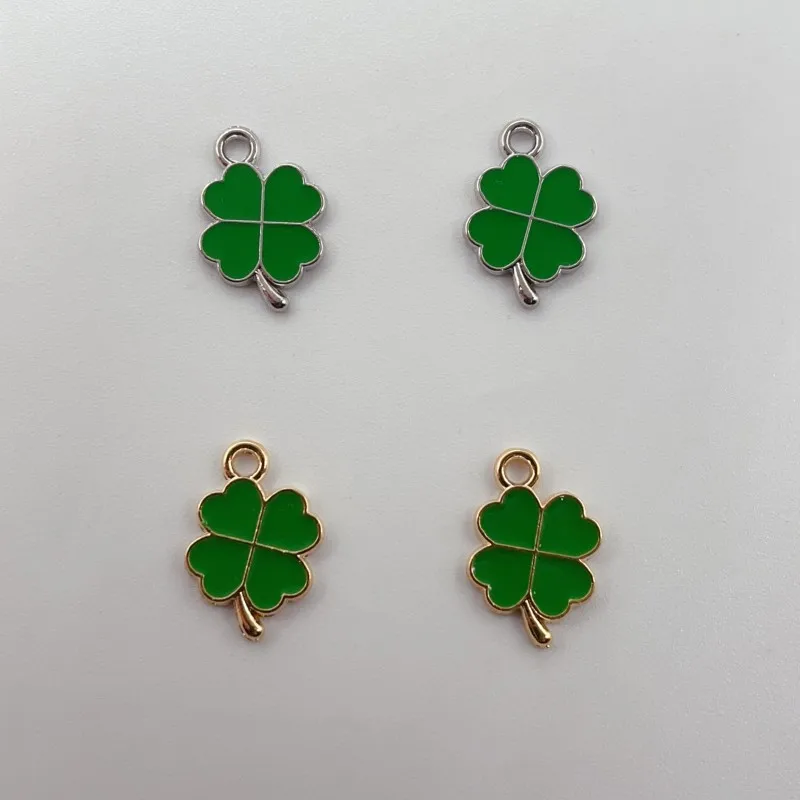 Mixed 10-20pcs  Enamel Green Clover Leaves Charms Pendants for Neacklace Bracelet Four Leaf Clover Jewelry Making DIY