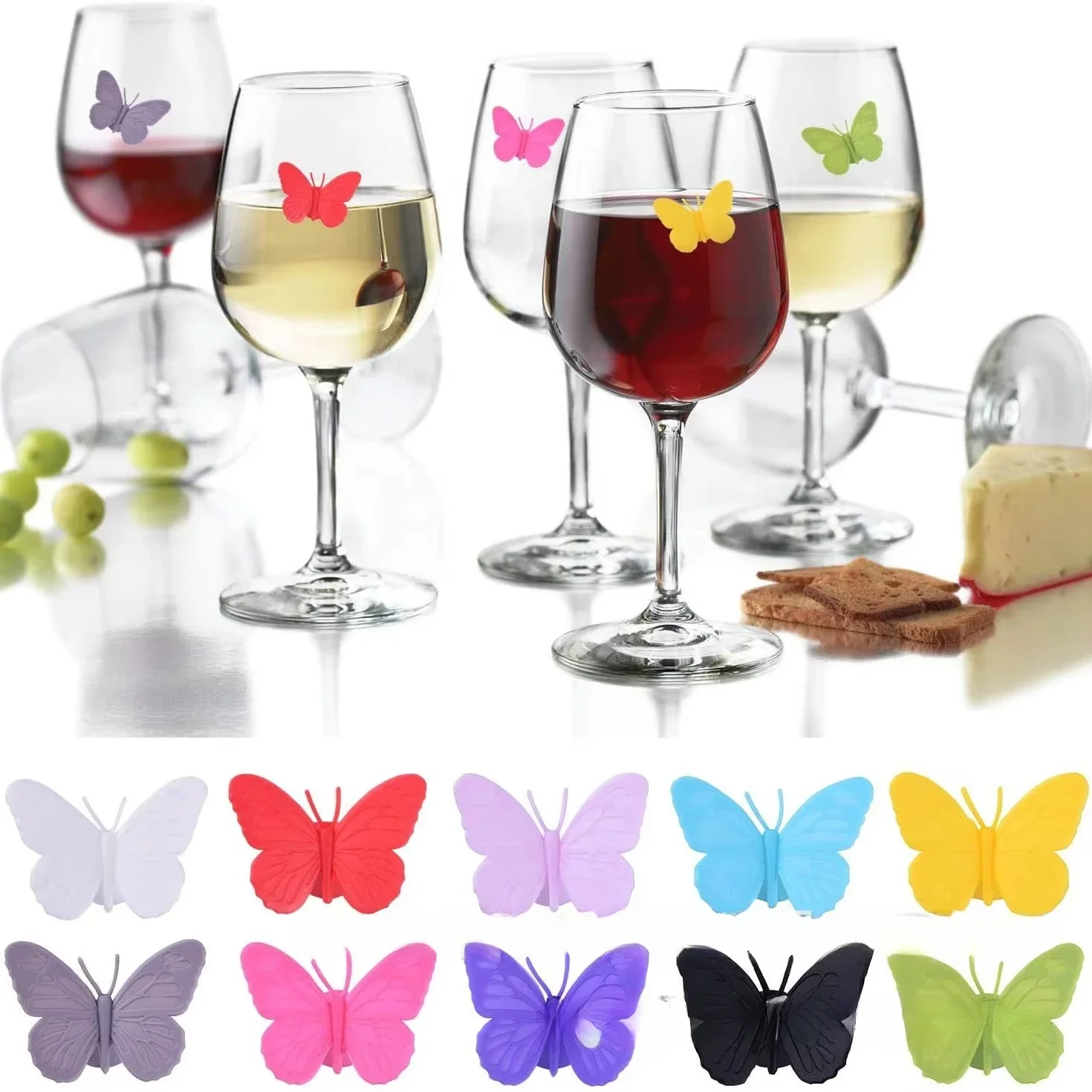 Silicone Drink Markers Wine Glass Markers Wine Charms Multi colored Butterfly Tags Identifier for Bar Party Family Drink