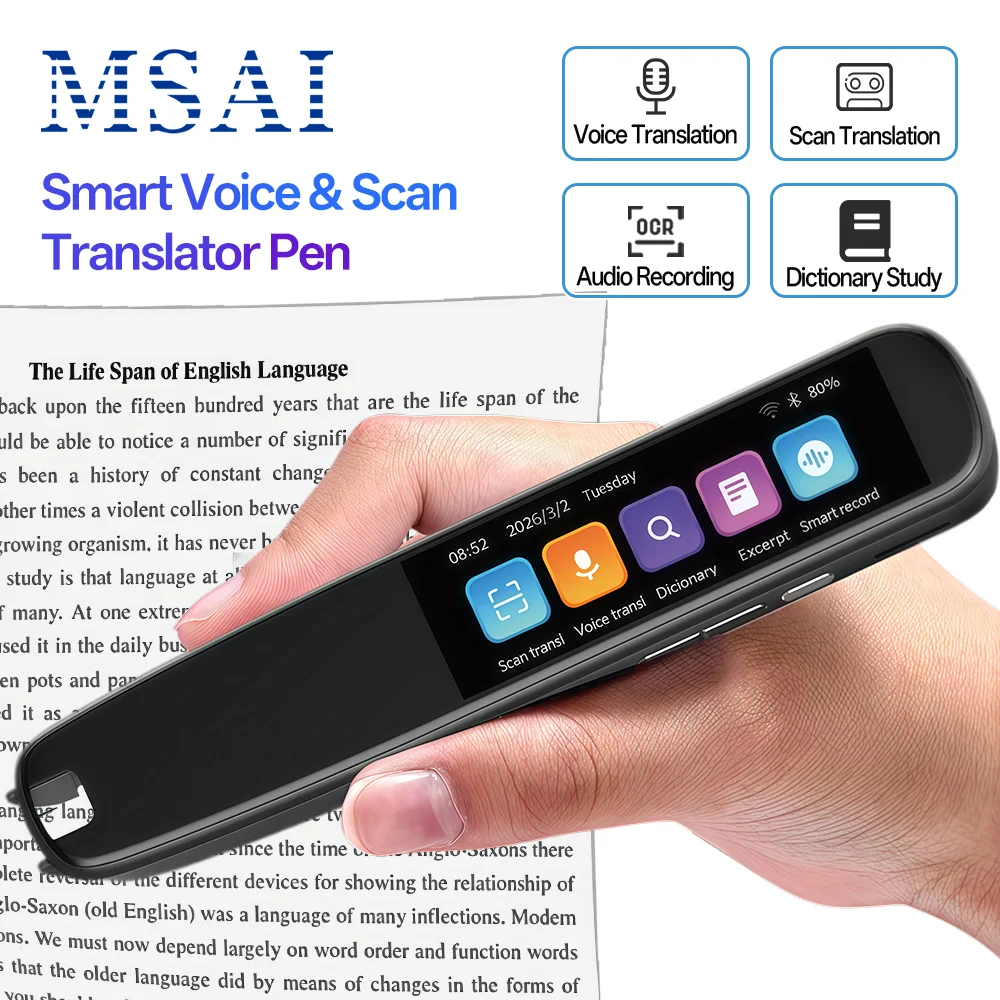 

MSAI S7 S6 AI-переводчик: офлайн-режим, 60 языков, сканирующая ручка, голосовой перевод, 134 языка, переводчик-словарь, диктофон для путешествий