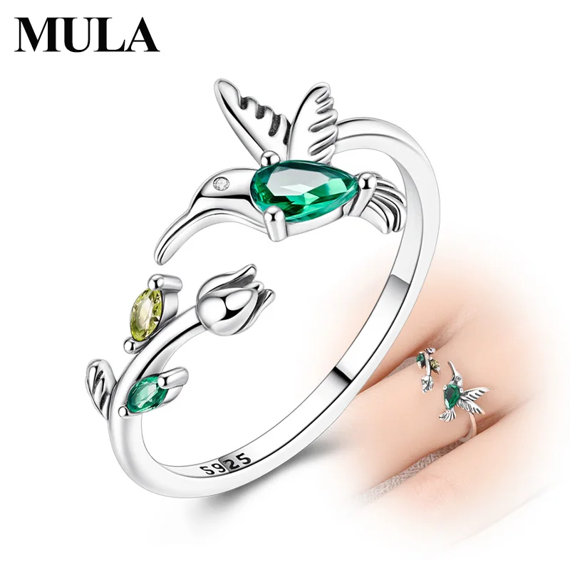 MULA 925 Sterling Silver Rings Tulip Hummingbird Adjustable Opening Rings For Women Wedding Band Fine Fashion Jewelry Party Gift