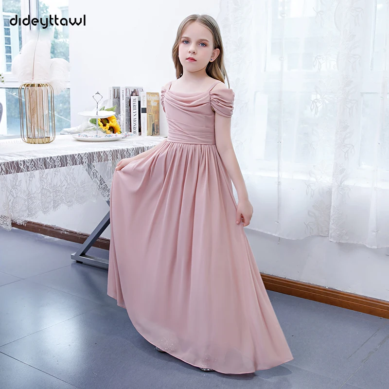 Dideyttawl Chiffon Off The Shoulder Flower Girl Dresses Pleated Elegant Junior Bridesmaid Dress Kid Birthday Pageant Party Gowns