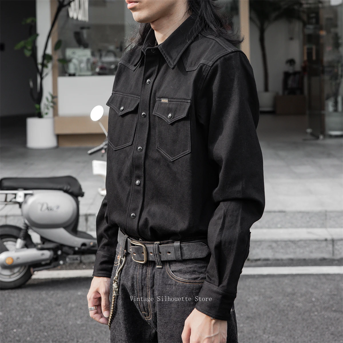 

Red Tornado 14oz Denim Western Shirt in Black Rugged Americana Style Men's Long Sleeve Workshirt
