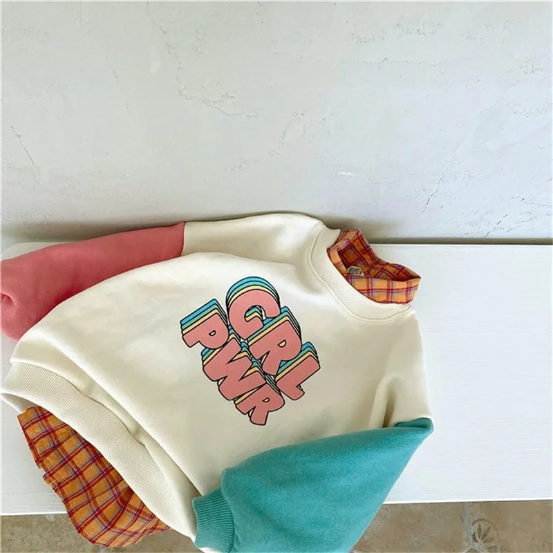 Family Matching Outfit Autumn Spring Color Contrast Letter Print Hoodies Mom And Me Long-sleeved Hoodies Baby Boy Girl Set
