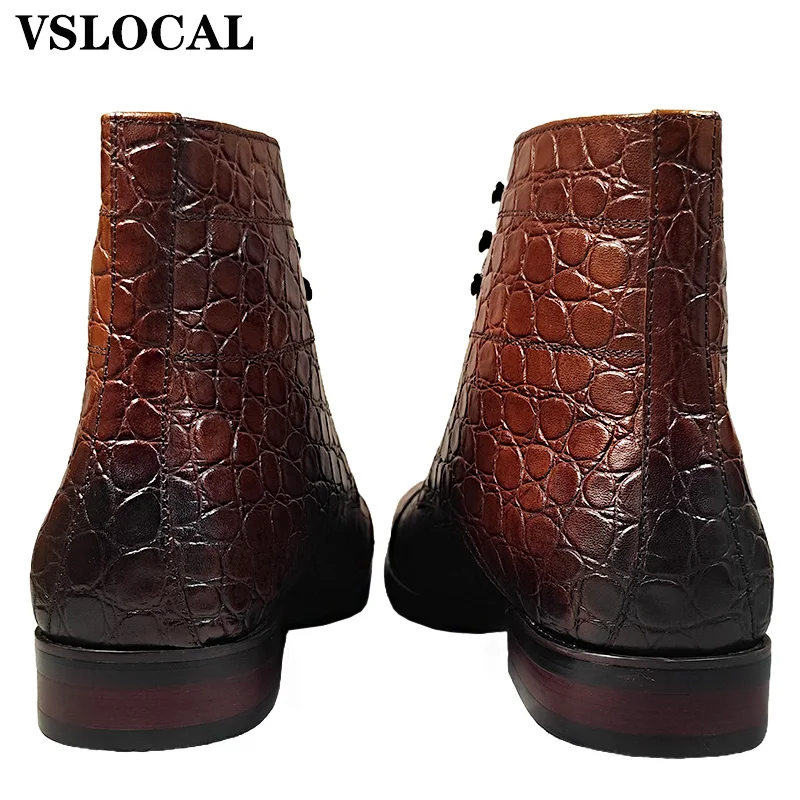 Luxury Brand Men's Ankle Boots Casual Mens Dress Shoes Black Coffee Brown Cap Toe Lace Up Cowboy Boots Leather Boots Men