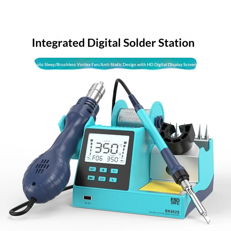 JH Digital Hot Air Rework & Soldering Station 2-in-1 with 640W Max Power 100-500℃ Adjustable ESD Protection & Auto Sleep