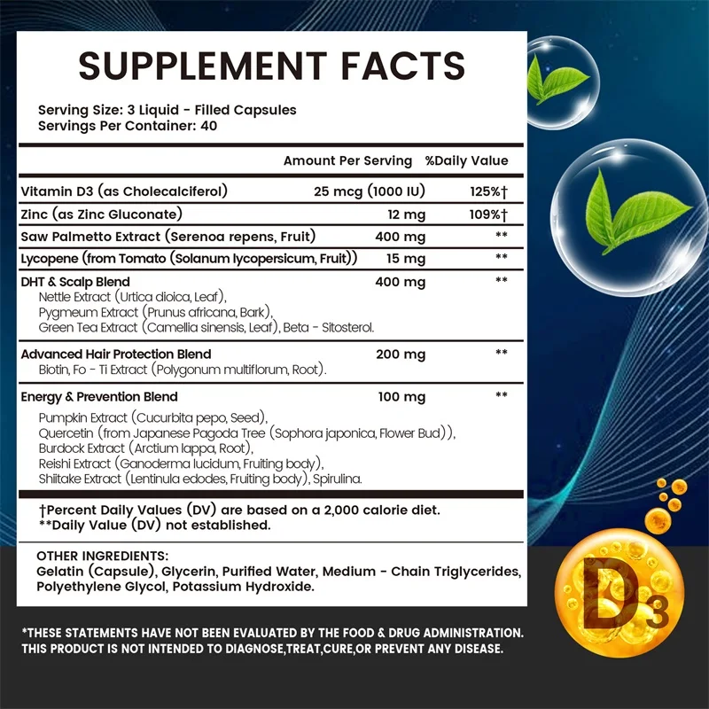 DHT Blockers for Men - Contains Saw Palmetto & Biotin To Promote Natural Hair Growth, Increase Vitality, and Maximize Absorption - Image 2