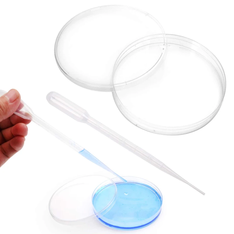 5-10pcs Plastic Petri Dishes 35-90mm Cell Culture Dish High Temp Resistant with 10 Plastic Transfer Pipettes 3ml