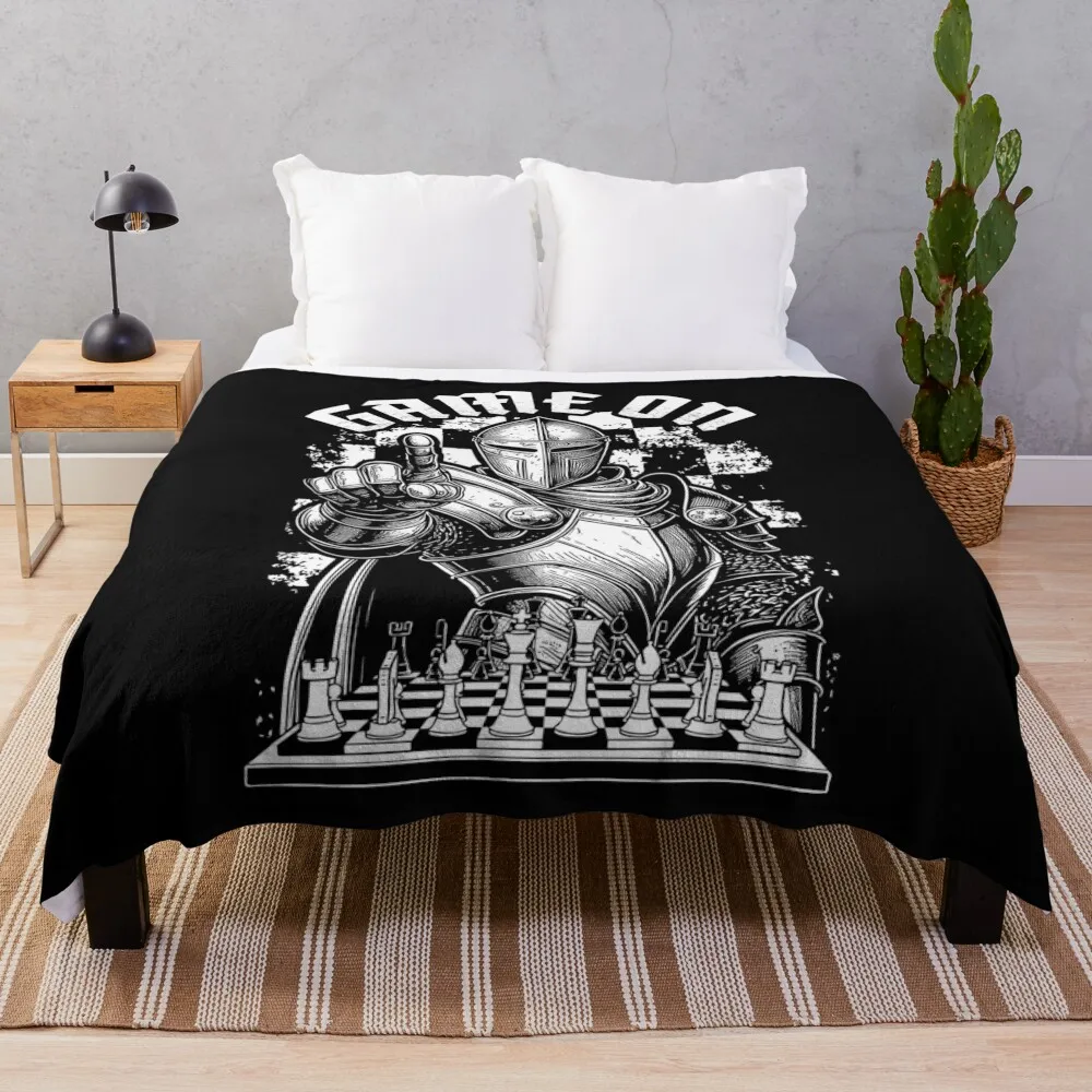 Chess Knight Game On Funny Vintage Medieval Checkmate Lover Throw Blanket Decorative Sofa Plush Luxury Blankets