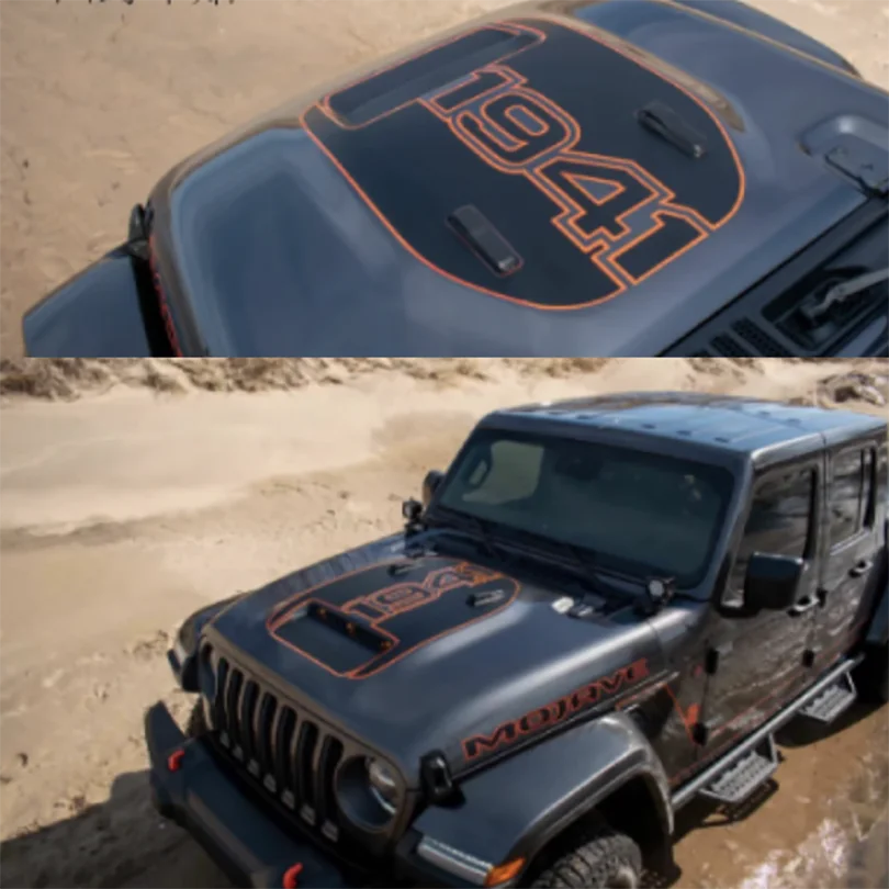 Matte Black with Reflective Hood Decal Sticker 1941 Styling Vinyl for Jeep Wrangler Gladiator Mojave 392 Rubicon JL JT 2018-2024