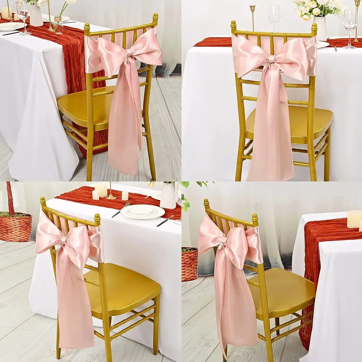 Ceinturage de Chaise en Satin Or Rose, 17x275cm, 10/50 Pièces, Rubans de Couverture pour Banquet de Mariage, ixPréChristophe, Décorations d'Événement