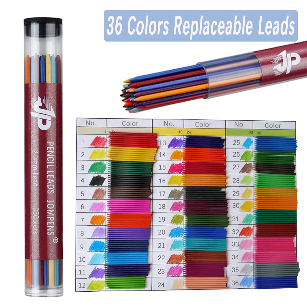 36Pcs/Box 2.0mm Mechanical Pencil Lead Core Round Tube 36 Colors mixed Lead Sketching Painting Writing School Office Stationery