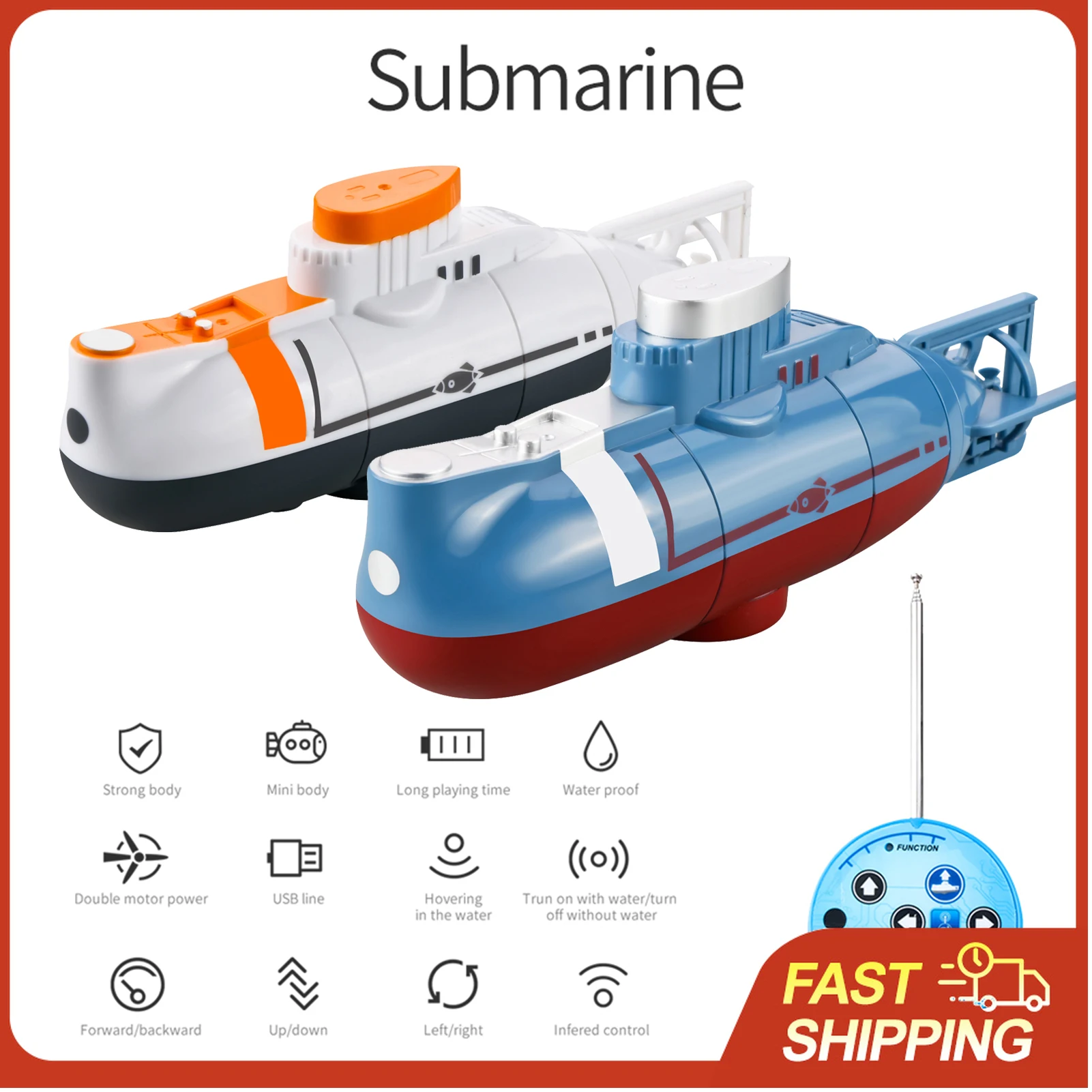 

Mini RC Submarine 0.1m/s Speed Remote Control Boat Waterproof Diving Toy Simulation Model for Kids Christmas Gift New Year Gift
