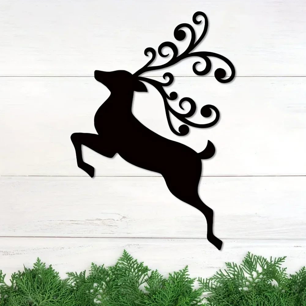 CIFBUY Wrought Iron Deer Wall Decor Black Silhouette Hanging Art for Living Room Bedroom Home Halloween Day of the Dead