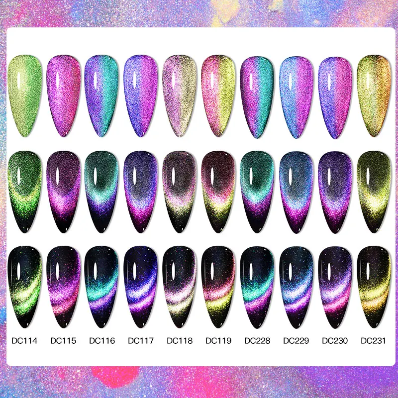 Mtssii 7ml Laser 9D Cat Eye Magnetic Gel Nail Polish Semi Permanent Nail Art Soak Off UV Gel Different Color At Different Angles