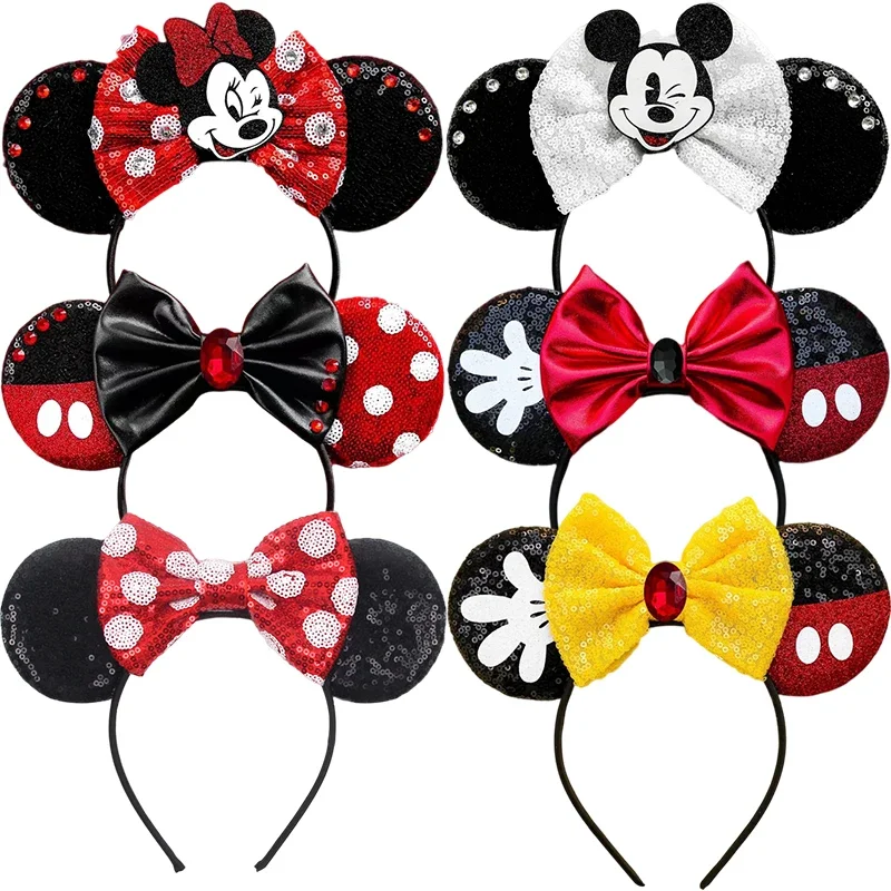 

Disney Mickey Mouse Ears Headbands For Girls Classic White DOT Red Bow Hairband Women Cosplay Minnie Hair Accessories Party Gift