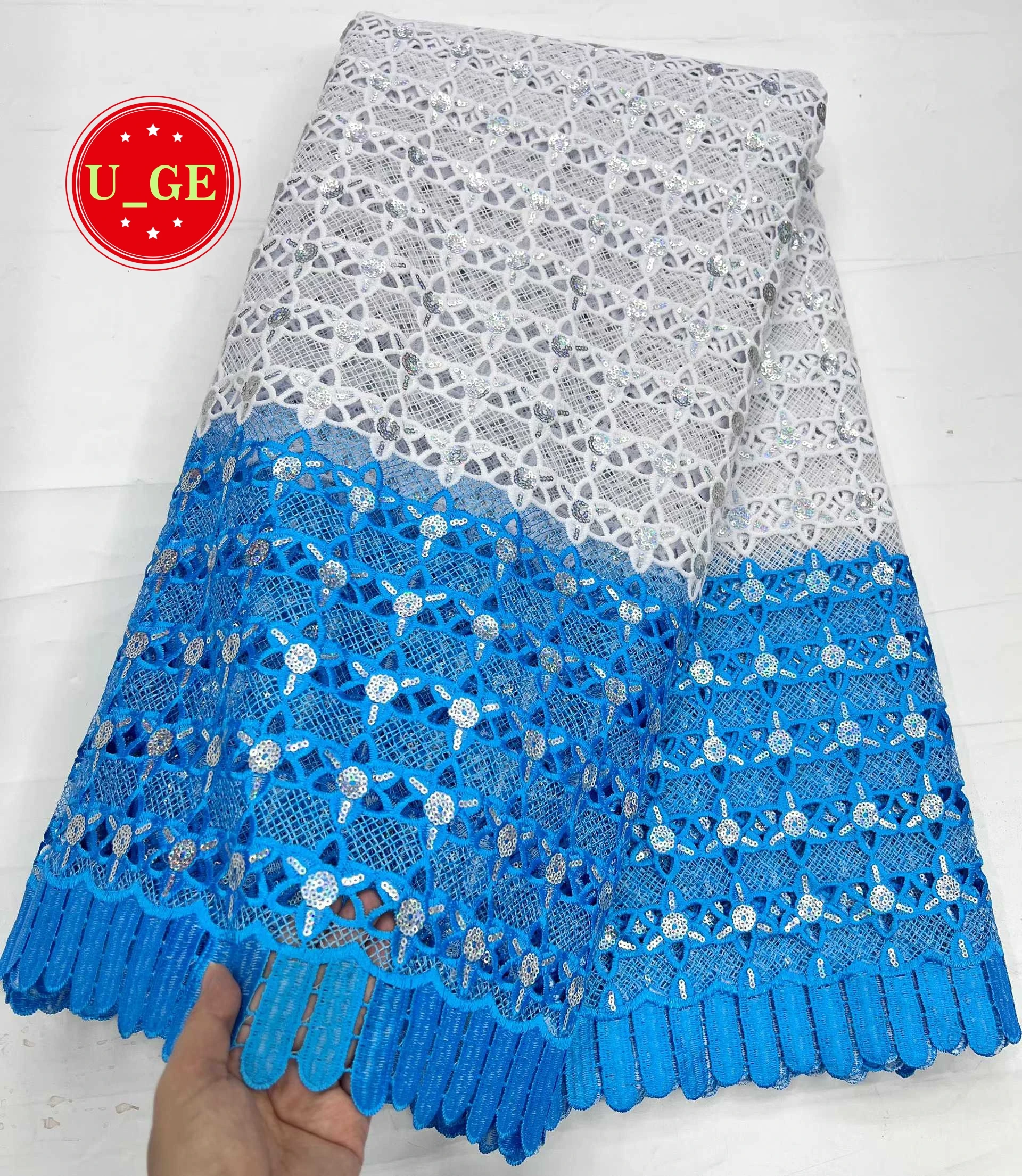 

2026 Skin friendly Best Quality Delicate Riche Guipure Cord Lace With Sequined Fabric For Party Evening Dress U_GE5638