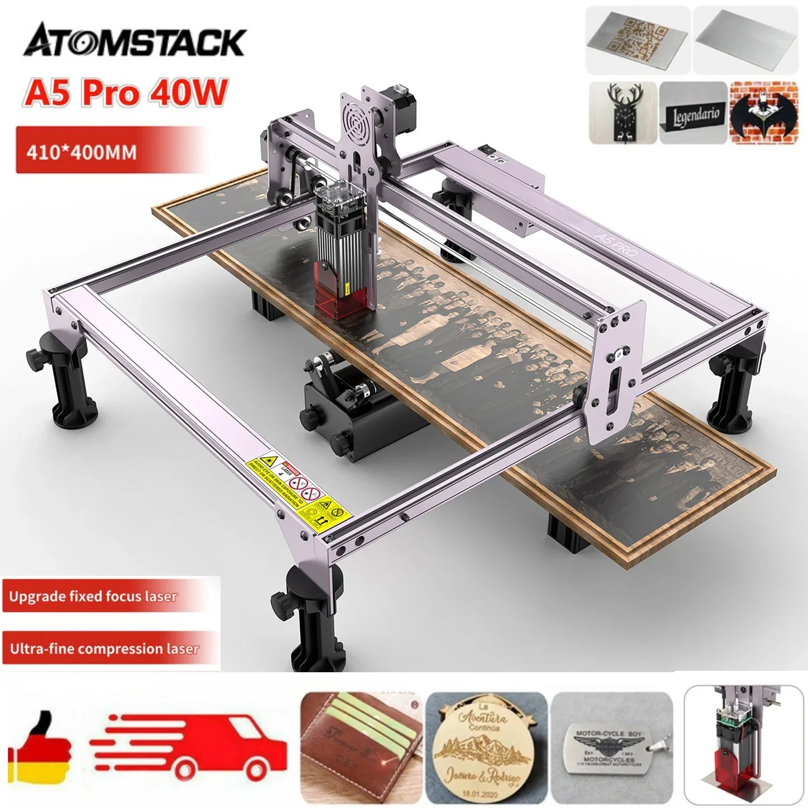 ATOMSTACK A5 Pro 40W Laser Engraver CNC Fixed-Focus Laser Cutter Eye Protection Laser Engraving Cutting Machine 410x400mm Area