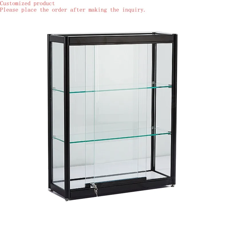 

Custom.Customized Portable Simple Design Cute Black Aluminum Frame Small Glass Display Cabinet