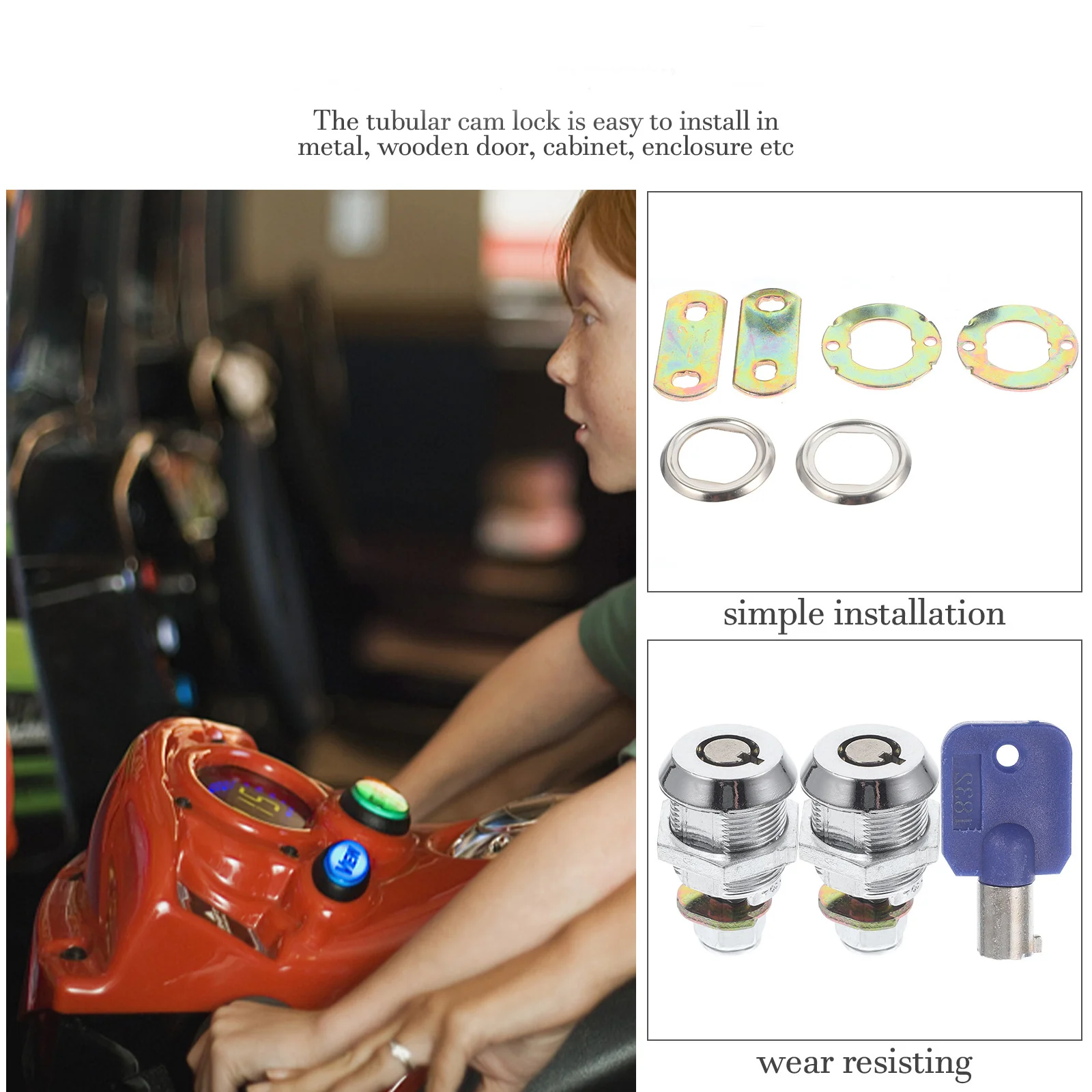 Set di serrature a camma tubolari da 2 pezzi Cam allentate adatte per la cassetta degli attrezzi della macchina arcade Cassetto della scrivania dell'armadio Porta del camper Serratura a stantuffo in miniatura