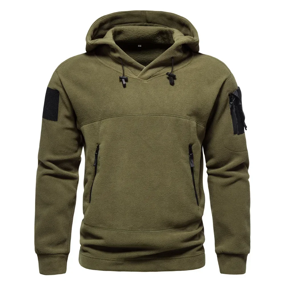 Men Outdoor Tactical Hooded Sweatshirt for Autumn and Winter. New Style Men Single-wear Pure Color Fleece Sportswear Sweatshirt.