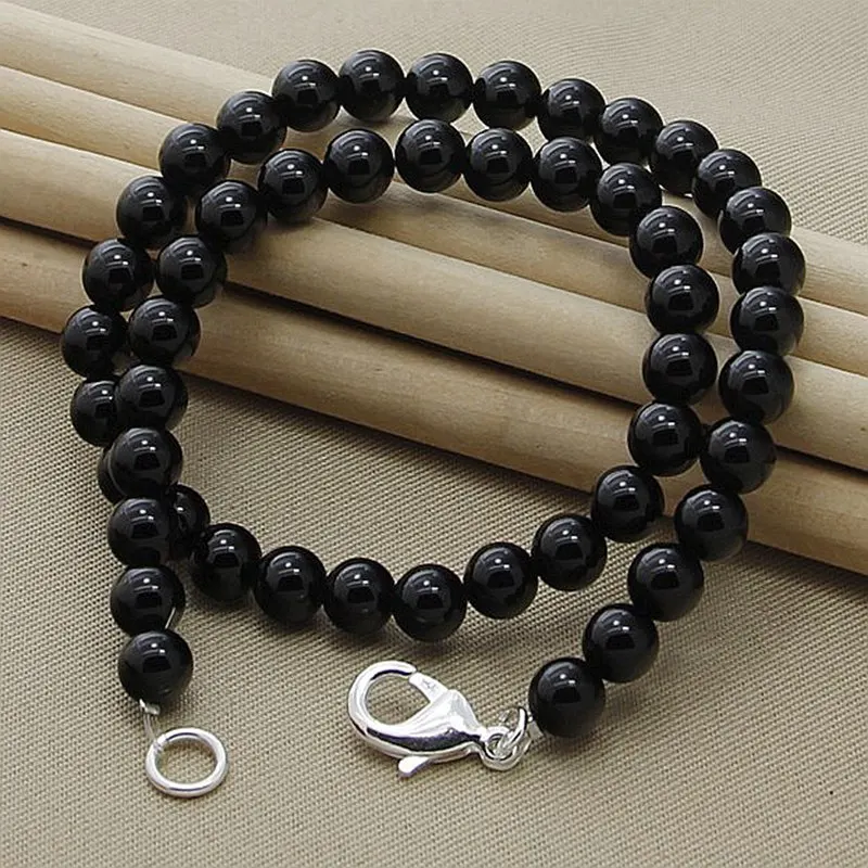 

Hot Selling 925 Sterling Silver Black Pearl Necklaces OT Buckle Fashion Jewelry Accessories for Women Men N096