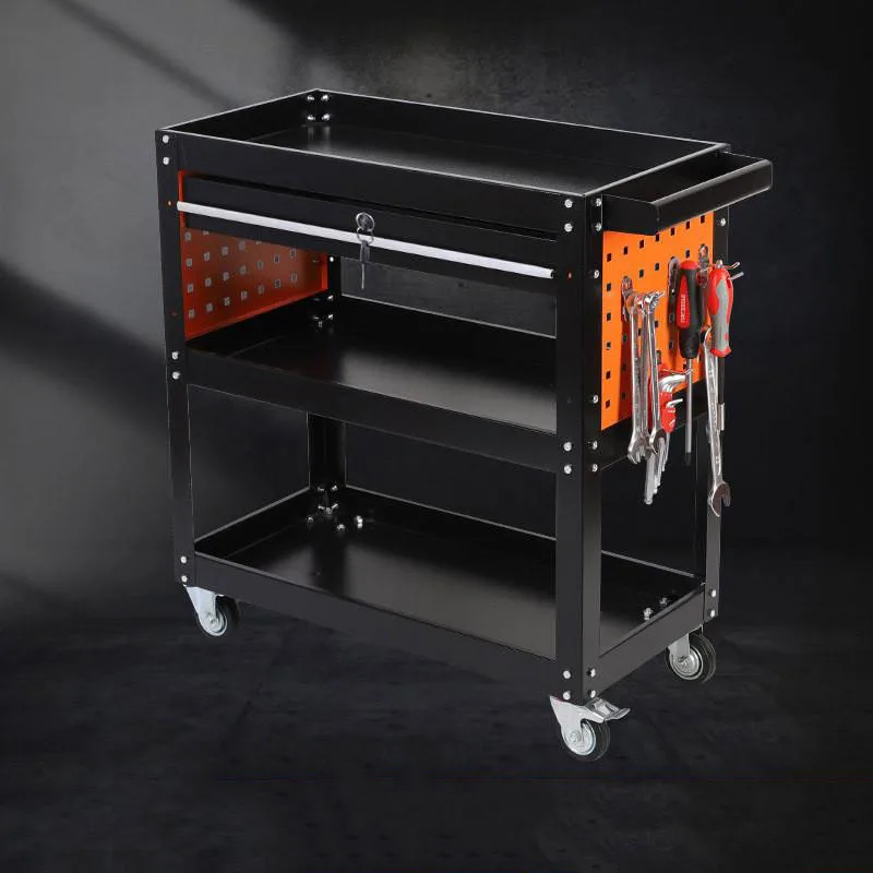 3 Tier Rolling Tool Utility Cart Heavy Duty Workshop Mobile Wheeled Car Electrician Hardware Tool Cart With Drawer Hooks