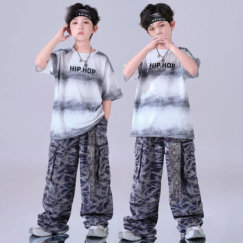 

2025 Boys Drum Hip Hop Clothes Summer T Shirt Cargo Pants Short Sleeves Baggy Street Wear Teenager Jazz Dance Outfits BL15778
