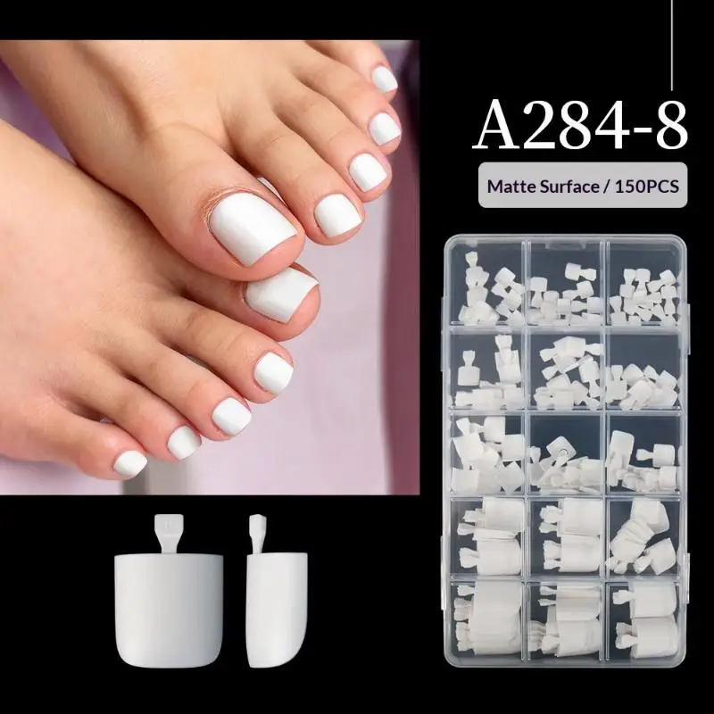 New 150pcs/Box French Foot Wear Nail Set Summer Short Square Shiny False Toenail Full Coverage Suitable For Nail Salon