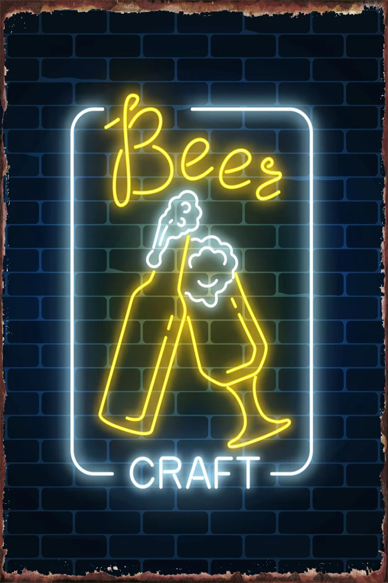 Neon Bar Open Decoration Metal Plate Beer Tin Sign Wall Decor Room Decoration Retro Vintage For Art Home Club Man Cave Cafe