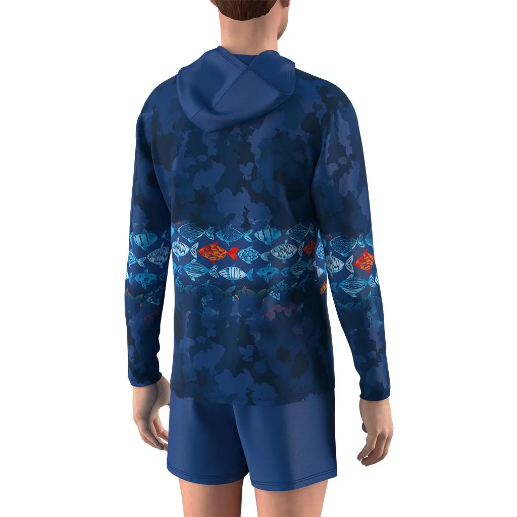 

Fishing shirt hooded outdoor UV protection plus size men's tuna print moisture wicking knitted fishing suit top