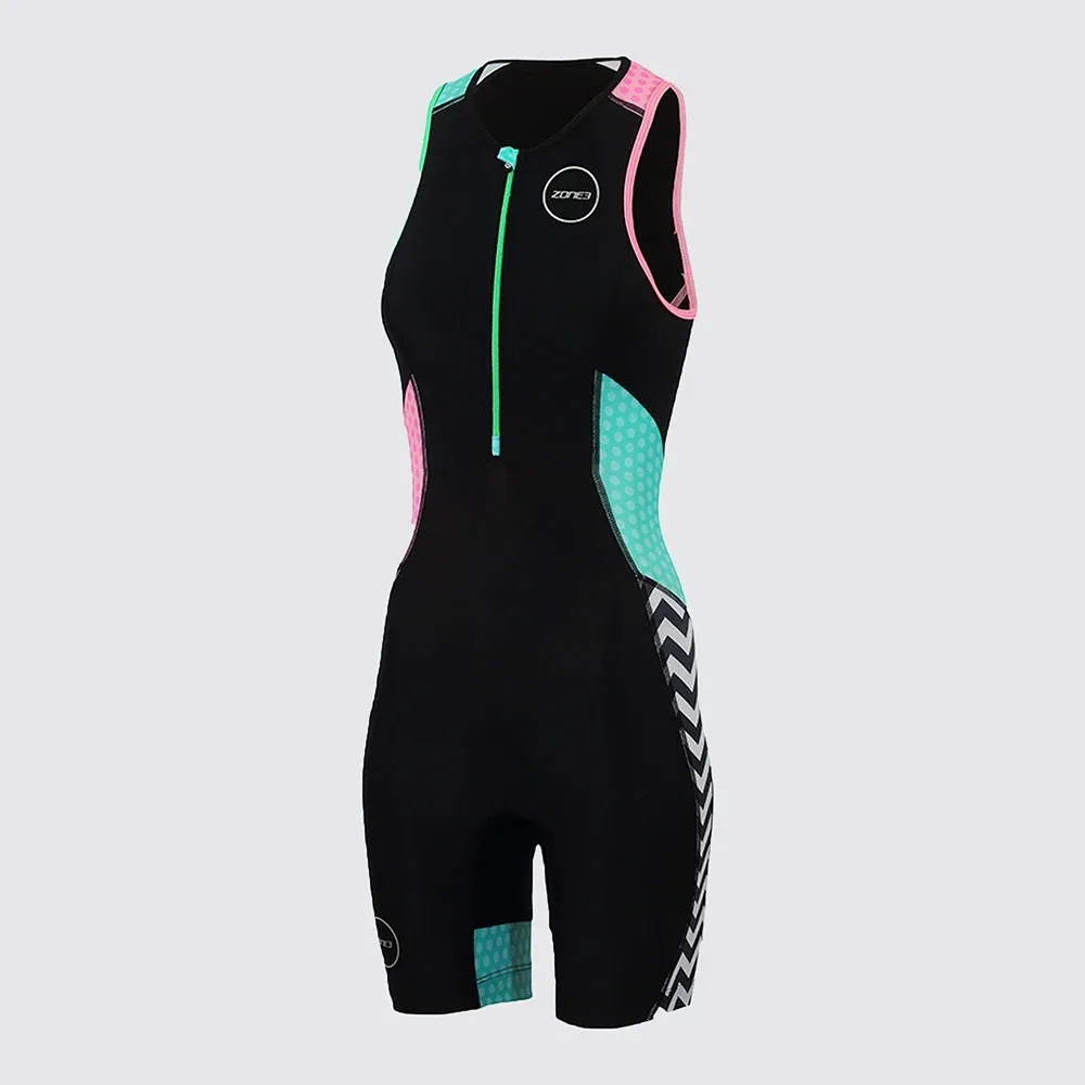 Zone3 Women Cycling Skinsuit Triathlon Suit Cycling Sleeveless Swimwear Roupa Ciclismo Running Swimming Bike Bodysuit Jumpsuit