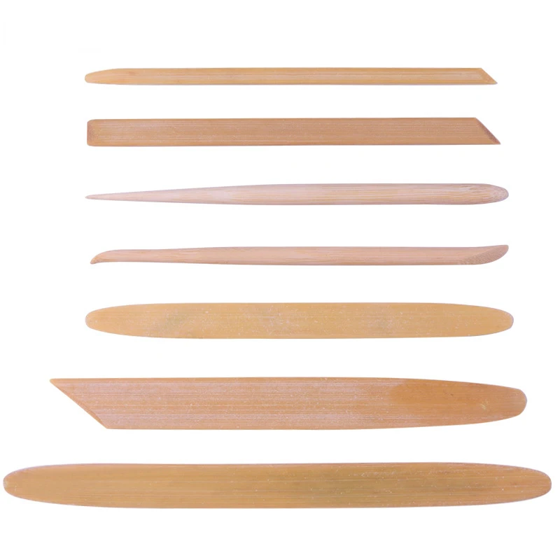 Bamboo Clay Sculpture 7-piece Set of Round Head Bamboo Scraper Fine Handmade Pottery Sculpture Craft Blank Tool