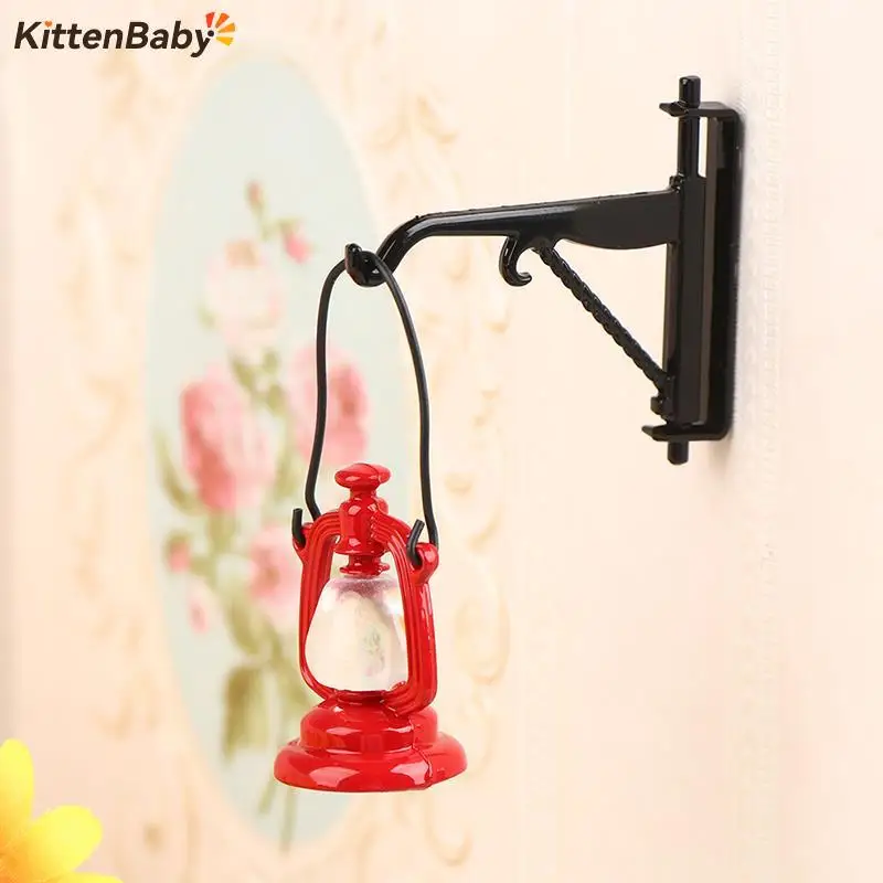 1:12 Dollhouse Miniature Retro Kerosene Lamp Lantern Oil Lamp With Hanging Rack Scene Decor Toy Doll House Accessories